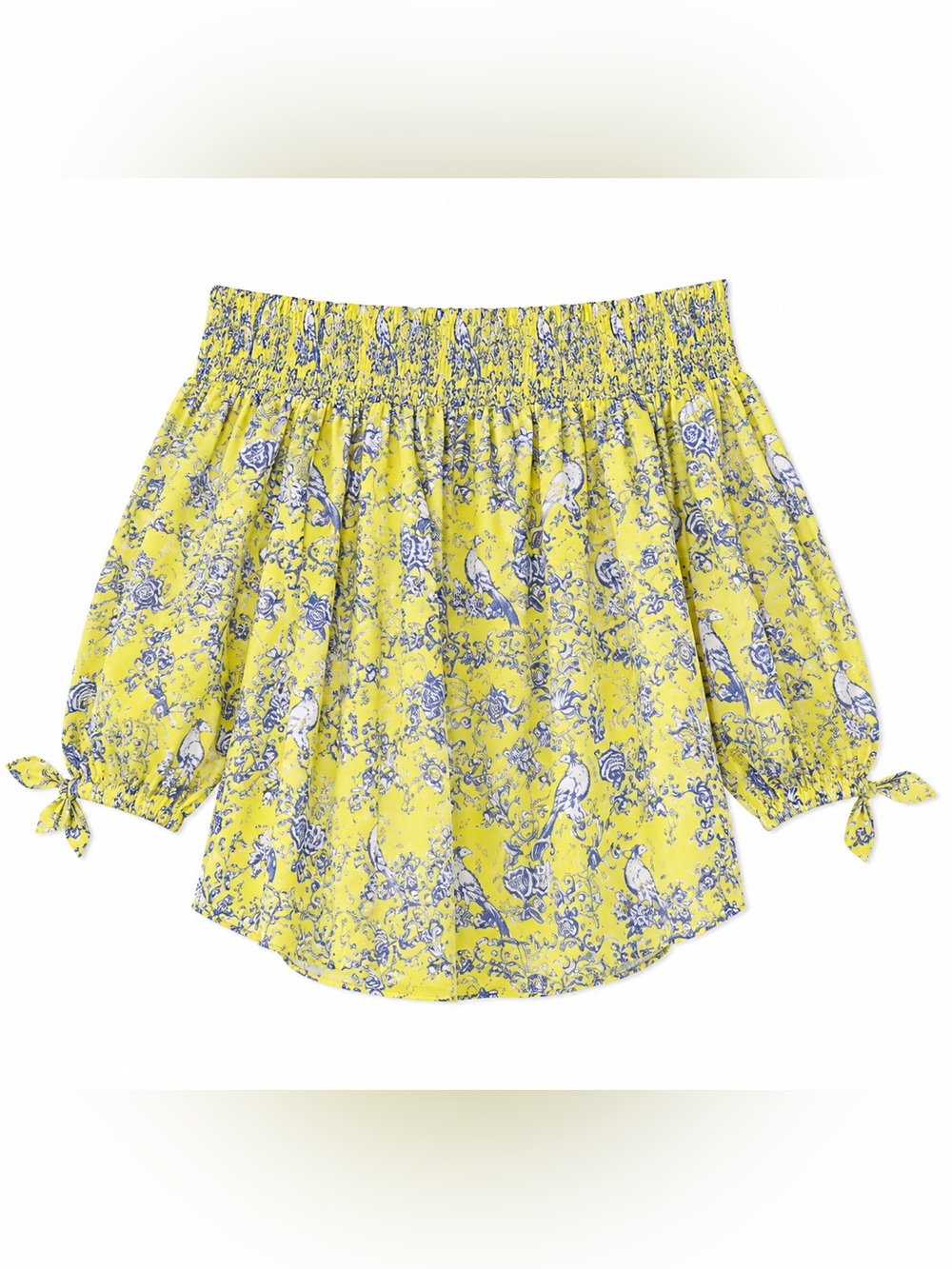 NWT Caroline Constas Yellow Floral & Bird Off-Shoulder Top